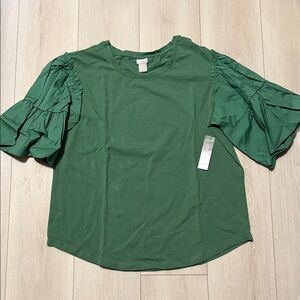 Chico's Green Ruffle Sleeve Top